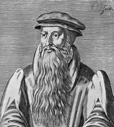 Portrait of John Knox, Scottish minister, theologian, writer, leader of Reformation, and founder of Presbyterian Church of Scotland, woodcut