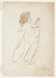 Standing Nude Woman Holding a Veil