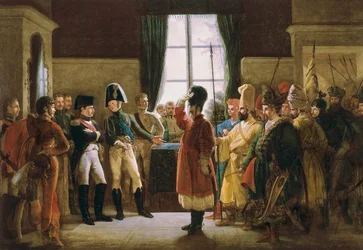 Alexander I presented to Napoleon I, the Kalmycks, the Cossacks and the Baskirs of the Russian army on July 9