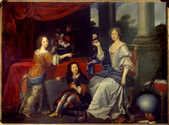 Portrait of Louise Françoise de la Baume le Blanc, Duchess de la Vallière, Madame de La Vallière (1644-1710), favourite of Louis XIV and her children Mademoiselle de Blois and the Count of Vermandois, 17th century, Sun