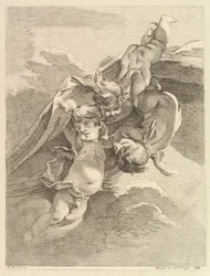 Three Loves Holding a Drapery, from Premier Livre de Grotesques