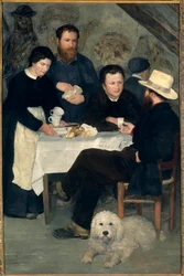 Chez la Mere Antony a Marlotte: Claude Monet, Alfred Sisley and Charles Le Coeur Around the Table with Mere Anthony