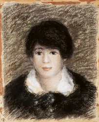 Young Woman, Face View with a Black Dress and a White Collar. Drawing by Pierre Auguste Renoir (1841-1919)