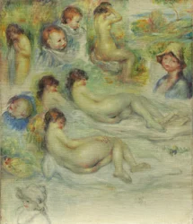 Studies of Pierre Renoir, his Mother, Aline Charigot, Nudes, and Landscape, 1885-86
