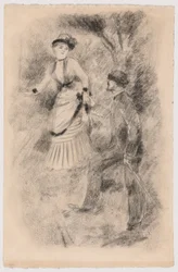 The Descent from the Summit: Jean Martin Steadies Hélène, the Banker’s Daughter (Illustration for Edmond Renoir’s “L’étiquette”) (recto); Half-Length Sketch of a Woman (verso)