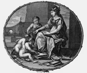 Female Allegory of Reason and Creativity Surrounded by Children, 1695-1697 (engraving)