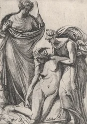Study supporting the fainting personification of Sculpture, standing next to them