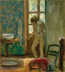 The Toilet. Nude with Towel