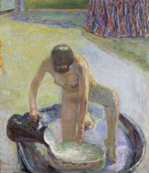 Nude Crouching in the Bathtub