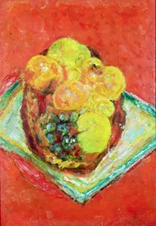 Peaches and Grapes on a Red Tablecloth, c.1943