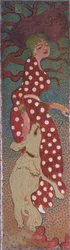 Woman in a White Spotted Dress, One of Four Panels of Women in the Garden