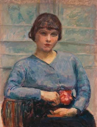 Young Girl in Blue with a Rose
