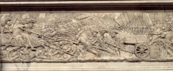 The Battle of Marignan in 1515. Tomb of the Heart of King Francis I of France (1494-1547): Low Relief by Pierre Bontemps (circa 1507-1568)
