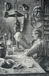Manufacture of theater and disguise masks Engraving from 