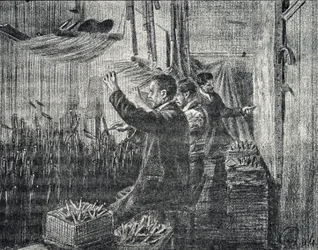 Tapestry of Aubusson: the upholsterers work upside down Engraving from 