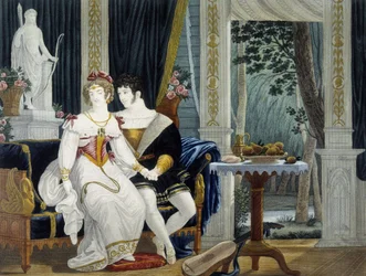 Young bourgeois couple in an interior in a galante conversation - by Pierre Chasselat, early 19th century