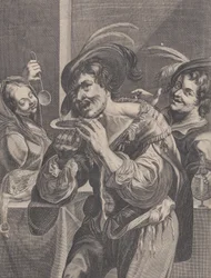 Man Drinking Soup While Two People Watch Him