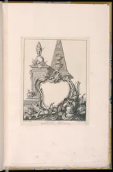 Cartouche with Trophies, a Statue and a Pyramid