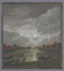 View of a Canal near the City of Haarlem by Moonlight