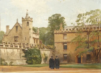 The Grammar Hall from St Johns Quadrangle in 1881: President Bulley in the Lodgings Drive and Two Others, 1881