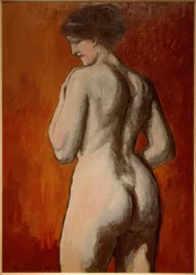 Female Nude on Red Background