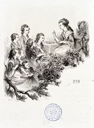 Young housekeeper telling a story to a group of children - in 