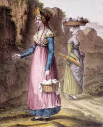 Traditional costume: a peasant from the surroundings of Lyon. Carpentier engraving