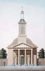 Church of St. Willebrord in The Hague, from Choix des Monuments, Edifices et Maisons les plus remarquables du Royaume des Pays-Bas by Pierre Jacques Goetghebuer, engraved by A. Tellus, published 1827