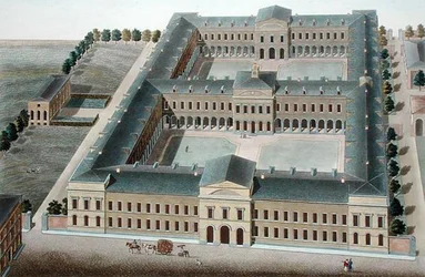 Hospice at Brussels, from Choix des Monuments, Edifices et Maisons les plus remarquables du Royaume des Pays-Bas by Pierre Jacques Goetghebuer, engraved by H.L.F. Partoes, published 1827