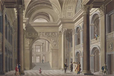 Vestibule of the Palais Academique at Ghent, from Choix des Monuments, Edifices et Maisons les plus remarquables du Royaume des Pays-Bas by Pierre Jacques Goetghebuer, engraved L. Roelandt