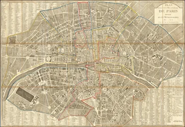 1802 map - Plan Routier de la Ville et Faubourg de Paris Divided into 12 Municipalities
