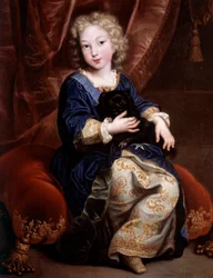 Portrait of Philippe of France, Duke of Anjou (1683-1746), future Philip V of Spain, with his black dog