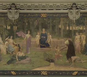 The Sacred Wood, mural in the Grand Amphitheatre depicting allegorical figures of the Sorbonne, Eloquence, Poetry, Philosophy, History, Botany, Geology, Physics and Geometry (detail)
