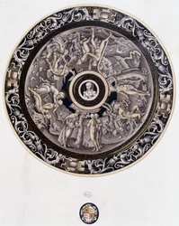 16th century porcelain plate representing Genesis by Pierre Reymond, Limoges