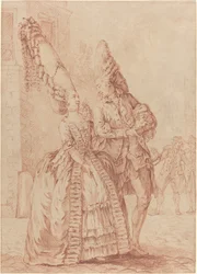 A Lady and Gentleman with Exaggerated Headdresses