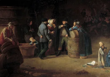 Owner visiting his cellar in Burgundy. A winegrower controls the state of wine production in his vineyard (Detail)