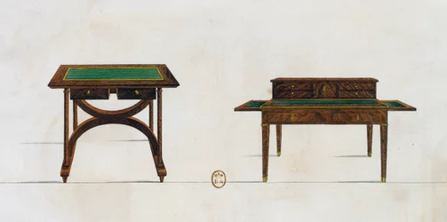 Writing table and writing desk, plate 436, illustration from Collection de meubles et objects de gout (Collection of furniture and objects of taste)