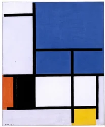Composition with Large Blue Plane, Red, Black, Yellow, and Gray