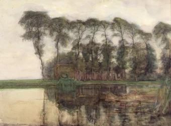 Farmstead along the Water Screened by Nine Tall Trees