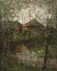 Haystack with willow trees