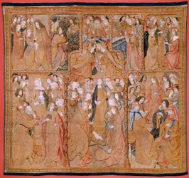 Flemish Tapestry. Series Triumphs of the Mother or Paños de Oro. Birth of Christ. Third Tapestry in the Series. Model Colin de Cooter. Manufacture Pieter van Aelst, Brussels. Ca 1500-1502
