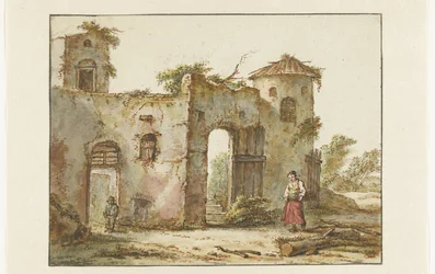 Dilapidated Building with a Wood Gatherer on the Right