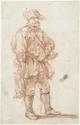 Standing Hunter with Two Dead Hares