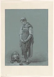 Girl Standing by an Overturned Milk Can