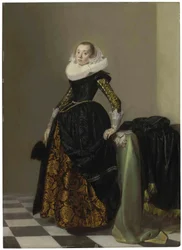 Portrait of a Richly Dressed Young Lady, Full-Length, Before a Draped Table