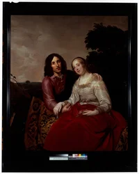 A Marriage Portrait of a Young Couple in a Landscape Setting