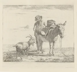 Man with a Pack Donkey and a Goat