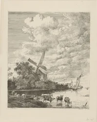 River View with Mill and Cows in the Water
