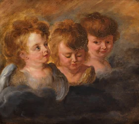 Three Angel Heads in the Clouds