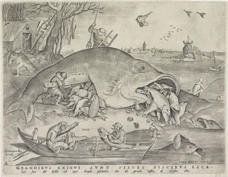 Big fish eat the small fish, engraved by Pieter van der Heyden, 1557